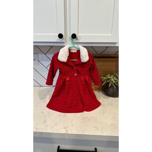 Nannette Kid Red Coat Dress Festive Christmas holiday Swiss Dot Size 18m - Picture 1 of 8